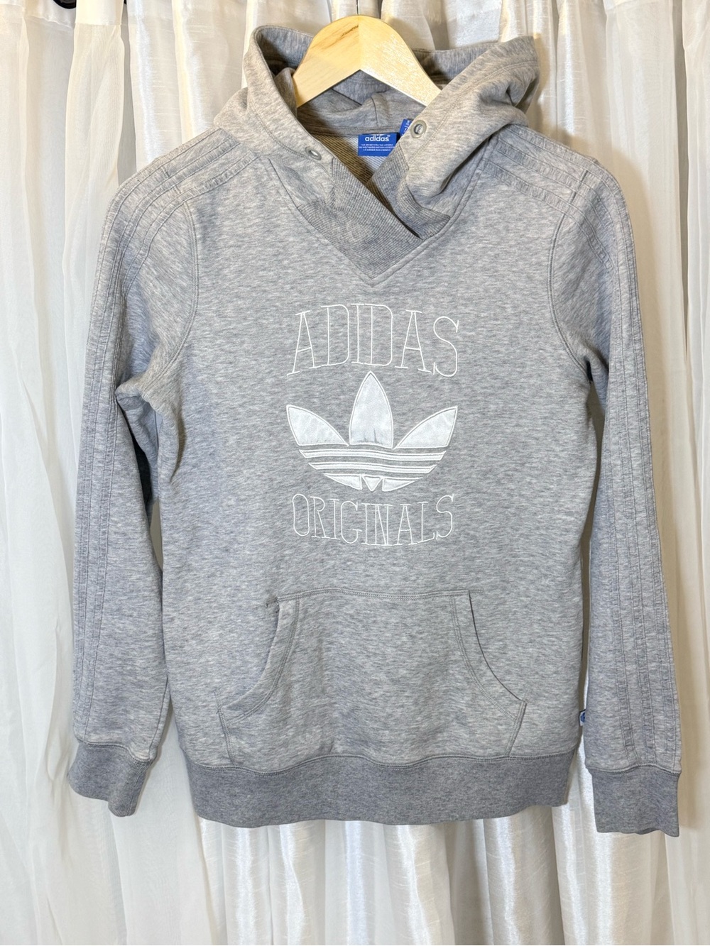 adidas Gray Kids Hooded Sweatshirt with Trefoil Logo